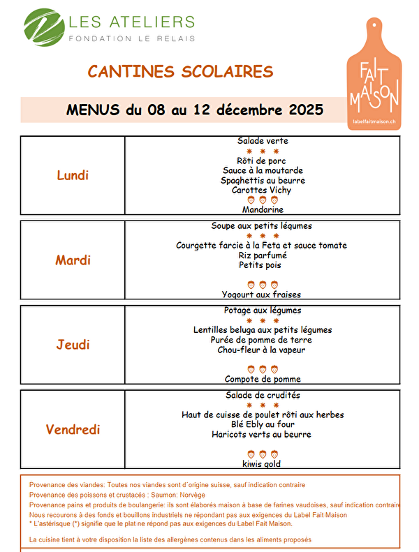 Menu de la semaine
