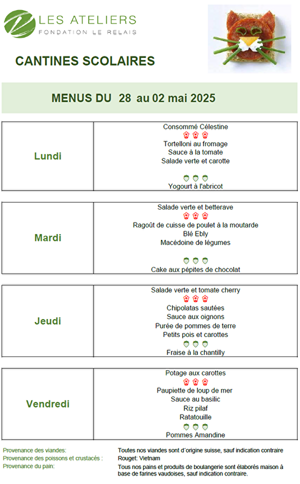 Menu de la semaine