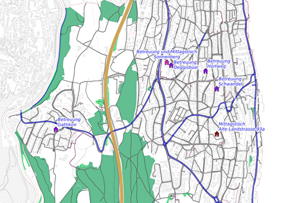 Karte mit Betreuungsstandorten