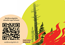 Bild Waldbrandgefahr, plus QR Code www.waldbrandgefahr.ch