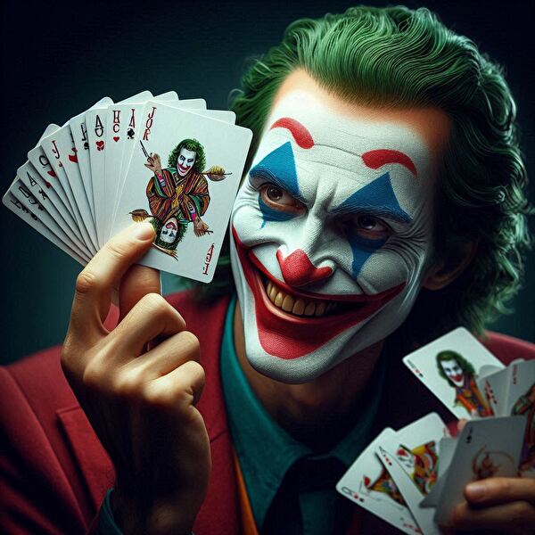 Joker zeigt Spielkarten mit Joker darauf