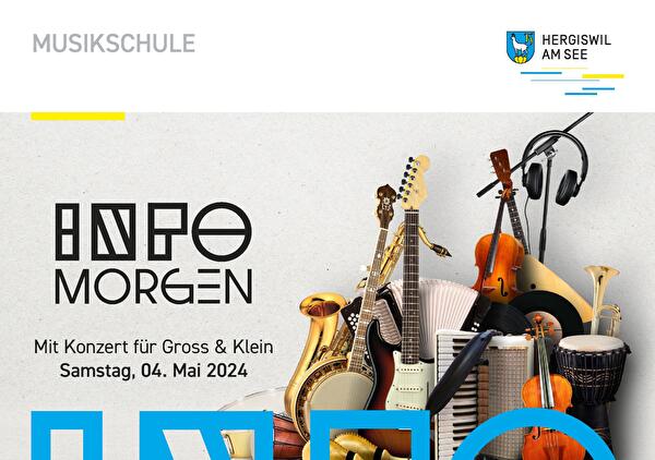 Flyer Infomorgen 2024, mit Schnupperparcours, Konzert für Gross und Klein, 4.5.2024