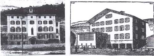 Schule Flims vor und nach der Erweiterung 1947/48