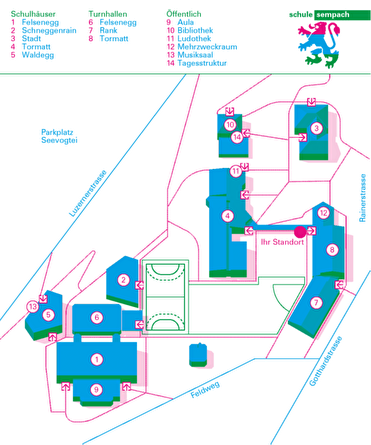 Situationsplan Schulhaus und Turnhalle Tormatt / TH Rank