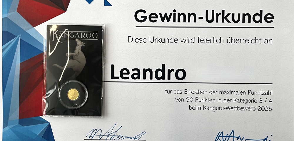 Gewinn-Urkunde für Leandro
