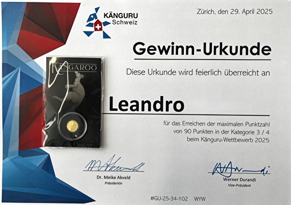 Gewinn-Urkunde für Leandro