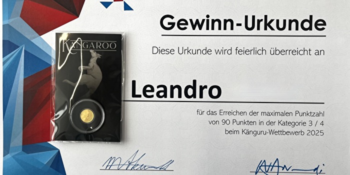 Gewinn-Urkunde für Leandro