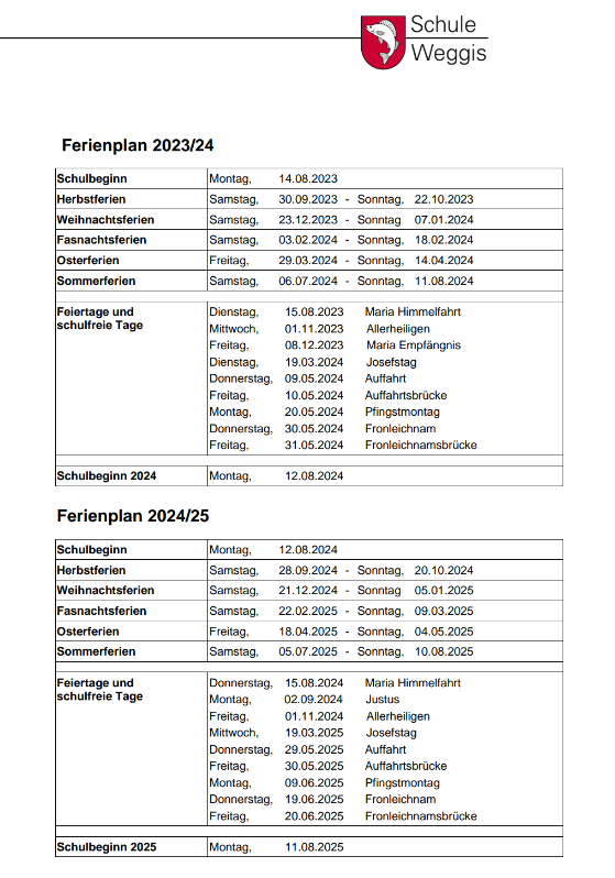Ferienplan