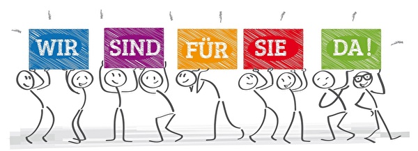 Bild mit Schriftzug Wir sind für Sie da!