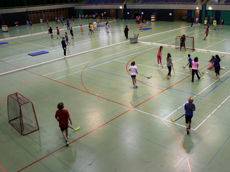 Der Blick von oben auf die 3-fach-Turnhalle.