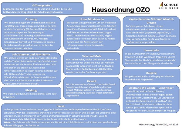 Hausordnung Schulhaus Kapellen