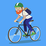 Mann mit rotem Bart und grünem Cap fährt auf dem Velo.