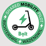 Runder Kleber mit Shared Mobility Pilot Richterswil und Wädenswil von Bolt