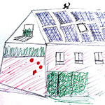 Malskizze zum Energiesparen und zur Nutzung erneuerbarer Energien