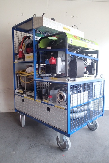 Breite: 860mm
Länge: 1230mm
Höhe: 1670mm
Gewicht 400 kg

Beladung:
1 Notstromaggregat 8.0 kW
1 Kabelrolle 25m, 380 Volt
1 Kabelrollen 50m, 220 Volt
1 Scheinwerfer 500 Watt, mit Stativ
1 Schmutzwasserpumpe "Chiemsee",(2200 lt/min)
1 Tauchpumpe mit Flachabsaugung "Mast K5SA",(330 lt/min)
1 Tauchpumpe "ECM 100-DS",(450 lt/min)
2 Schläuche formfest 75mm
1 Schachtabsaugung
1 Bogen 90°
1 Bogen 45°
1 Druckbrecher
2 Feuerwehrschlauch 75mm
2 Feuerwehrschlauch 55mm
1 Rako-Box 
   (1 Hilfsstrick, 2 Storzschlüssel, 1 Schraubenzieher)
1 Benzinkanister