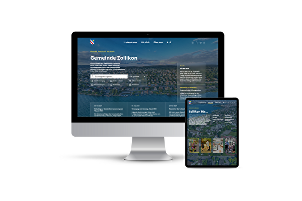 Desktop- und Tablet-Ansicht Webauftritt Gemeinde Zollikon