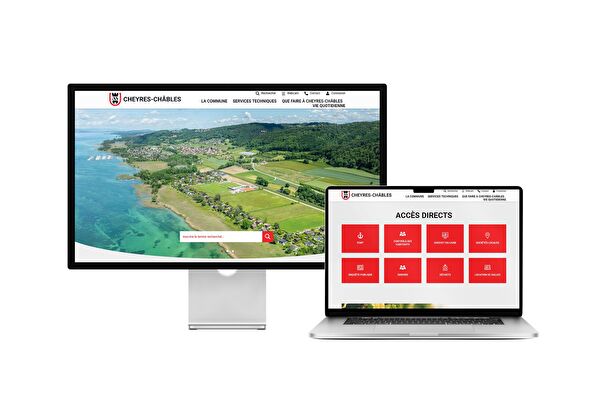 Desktop- und Tablet-Ansicht Webauftritt Gemeinde Cheyres-Châbles