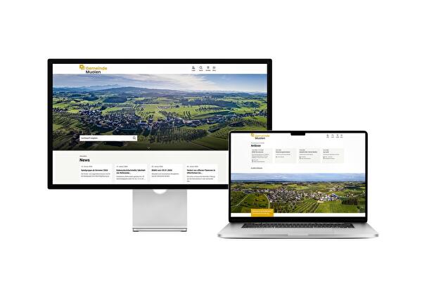 Desktop- und Tablet-Ansicht Webauftritt Gemeinde Muolen