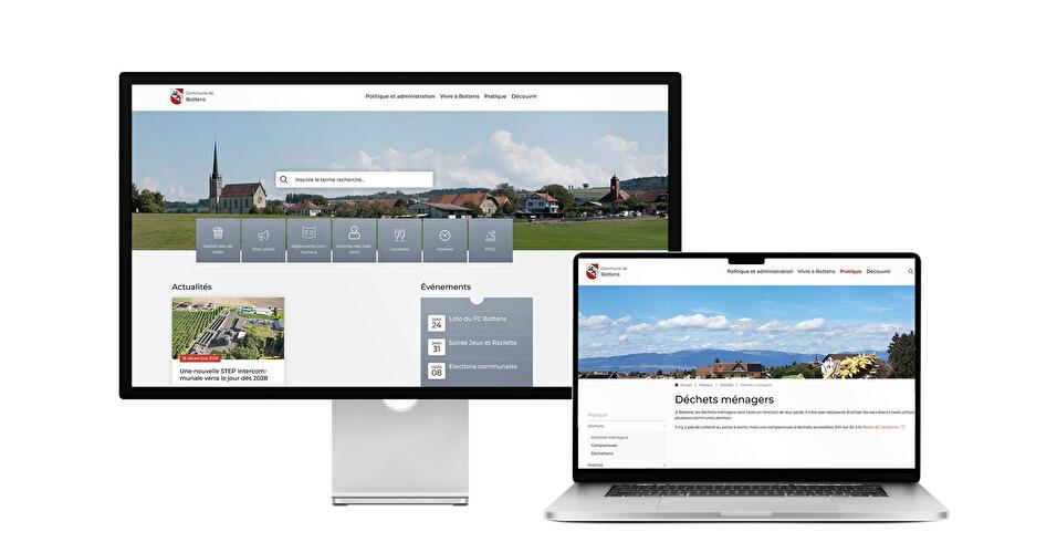 Desktop- und Tablet-Ansicht Webauftritt Gemeinde Bottens