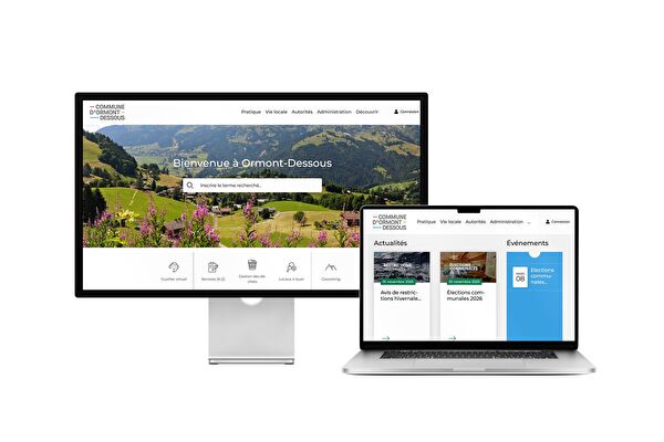 Desktop- und Tablet-Ansicht Webauftritt Gemeinde  Ormont-Dessous