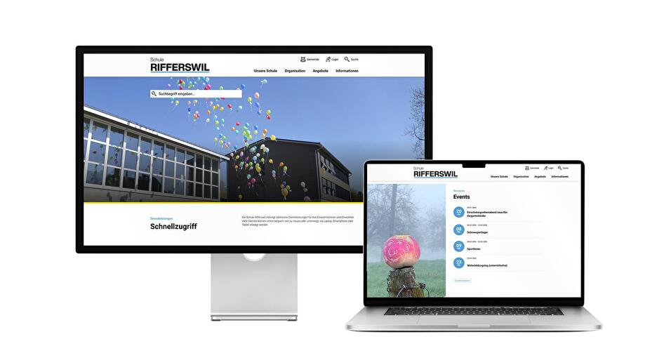 Desktop- und Tablet-Ansicht Webauftritt Schule Rifferswil