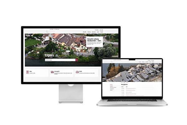 Desktop- und Tablet-Ansicht Webauftritt Gemeinde Ligerz