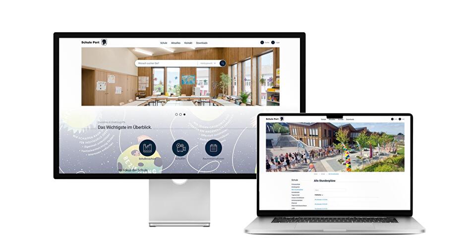 Desktop- und Tablet-Ansicht Webauftritt Schule Port