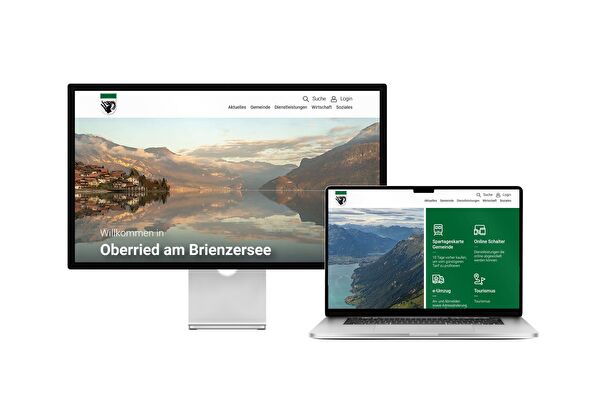 Desktop- und Tablet-Ansicht Webauftritt Gemeinde Oberried am Brienzersee