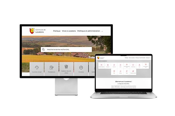 Desktop- und Tablet-Ansicht Webauftritt Gemeinde Lovatens