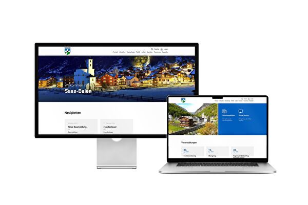 Desktop- und Tablet-Ansicht Webauftritt Gemeinde Saas-Balen