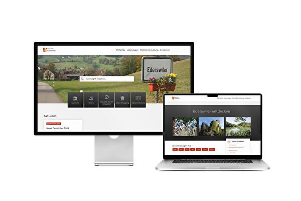 Desktop- und Tablet-Ansicht Webauftritt Gemeinde Ederswiler