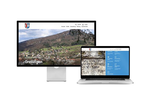 Desktop- und Tablet-Ansicht Webauftritt Gemeinde Grellingen