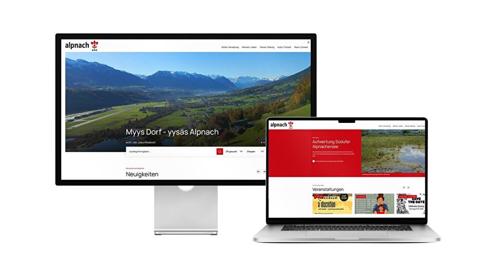 Desktop- und Tablet-Ansicht Webauftritt Gemeinde Alpnach