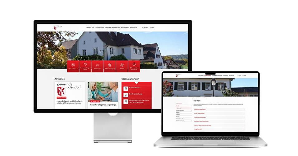 Desktop- und Tablet-Ansicht Webauftritt Gemeinde Rodersdorf