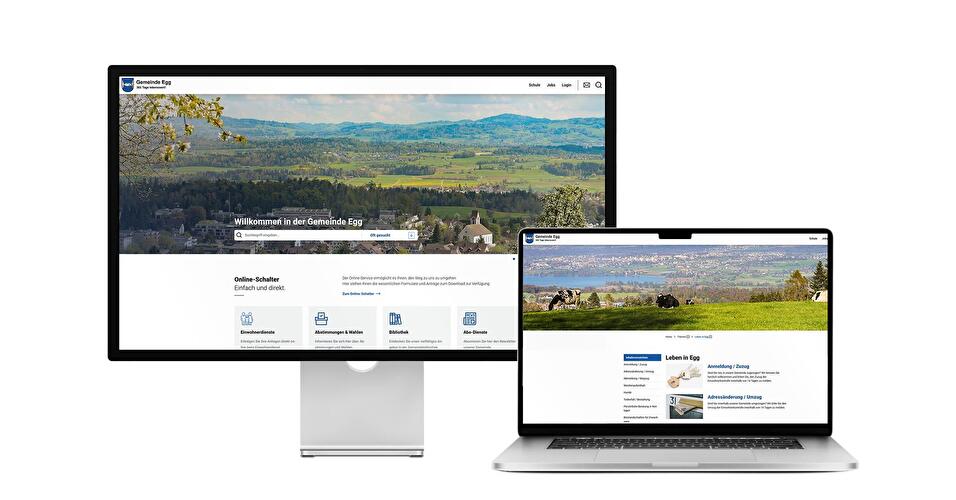 Desktop- und Tablet-Ansicht Webauftritt Gemeinde Egg ZH