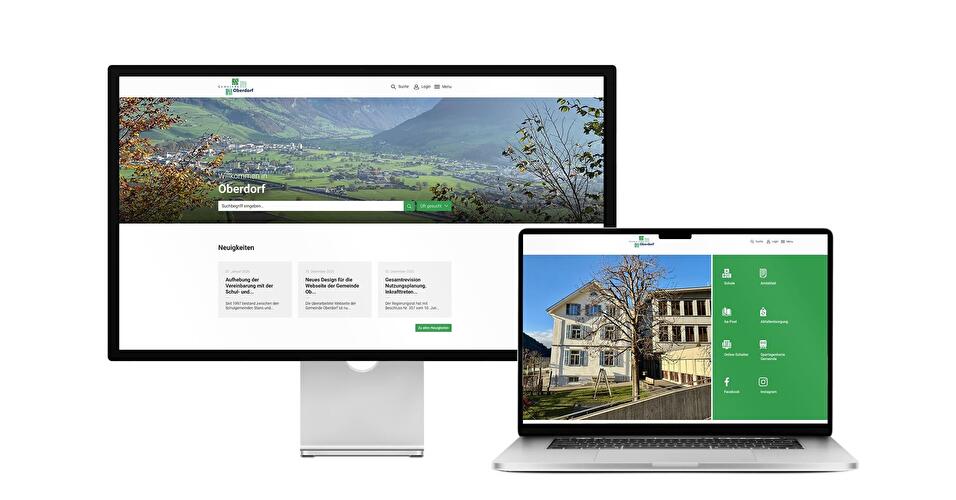 Desktop- und Tablet-Ansicht Webauftritt Gemeinde Oberdorf