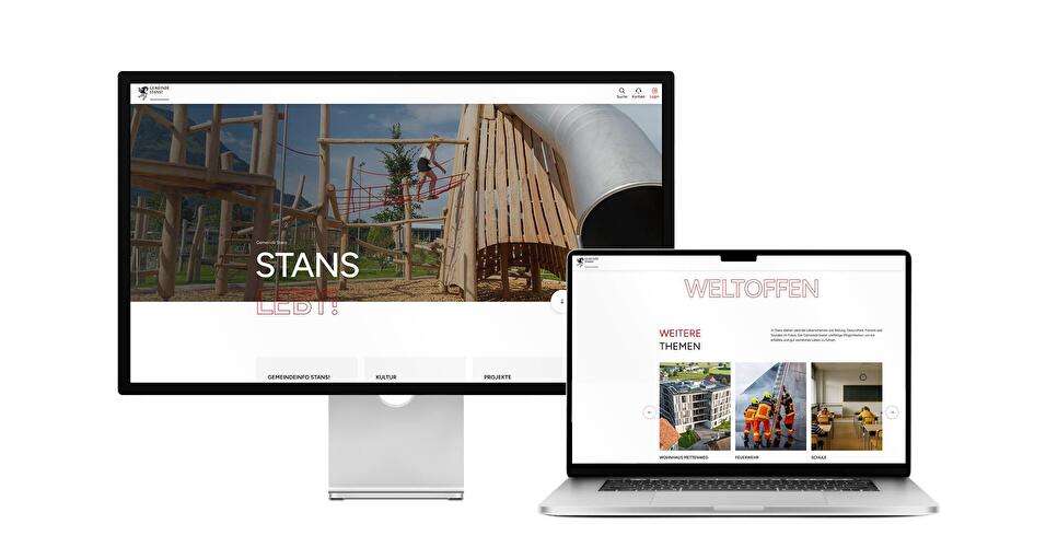 Desktop- und Tablet-Ansicht Webauftritt Gemeinde Stans