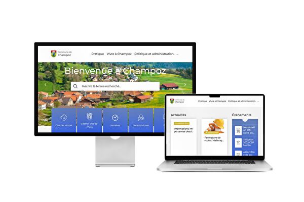 Desktop- und Tablet-Ansicht Webauftritt Gemeinde Champoz