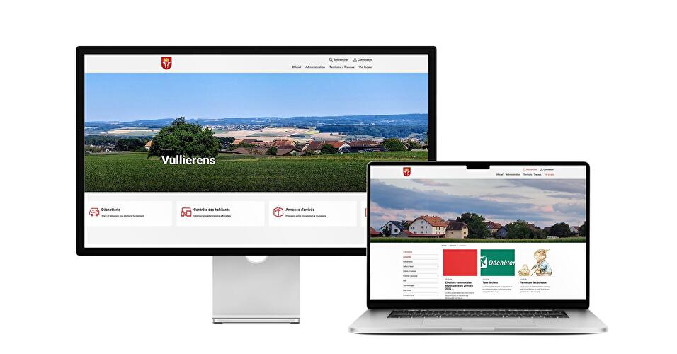Desktop- und Tablet-Ansicht Webauftritt Gemeinde Vullierens