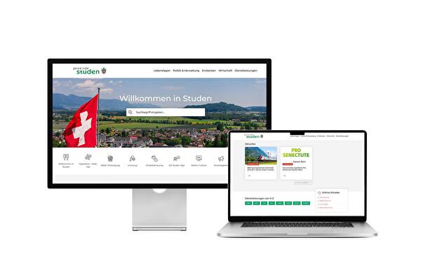 Desktop- und Tablet-Ansicht Webauftritt Gemeinde Studen