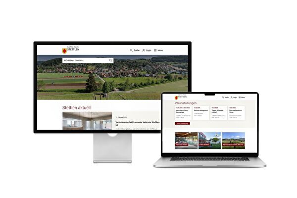 Desktop- und Tablet-Ansicht Webauftritt Gemeinde Stettlen