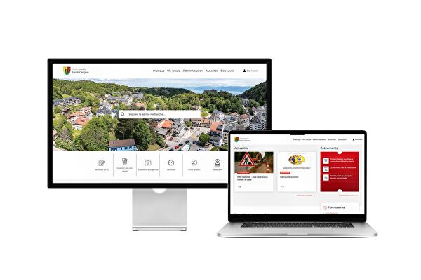Desktop- und Tablet-Ansicht Webauftritt Gemeinde Saint-Cergue