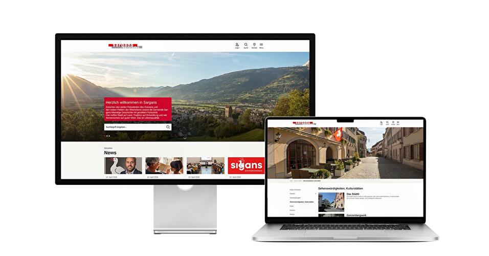 Desktop- und Tablet-Ansicht Webauftritt Gemeinde Sargans