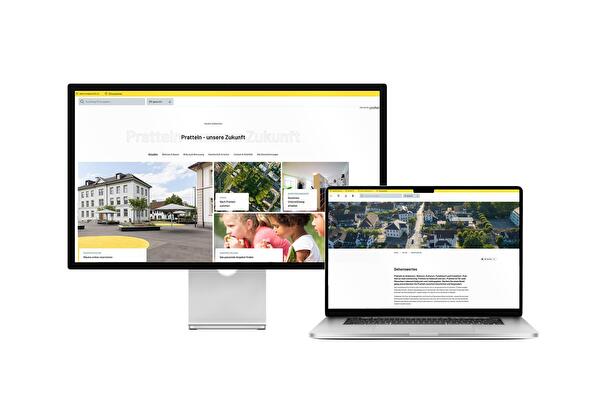Desktop- und Tablet-Ansicht Webauftritt Gemeinde Pratteln