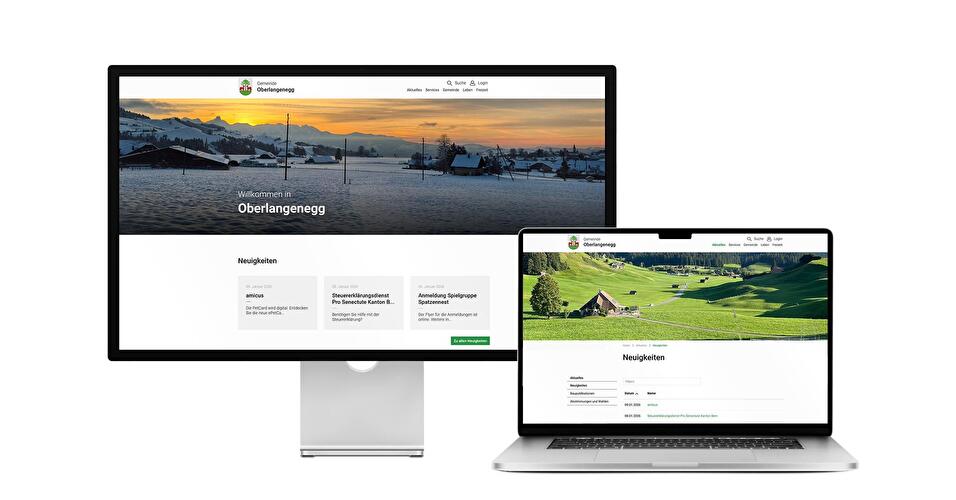 Desktop- und Tablet-Ansicht Webauftritt Gemeinde Oberlangenegg