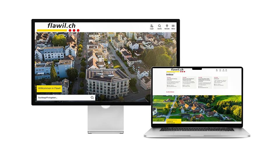 Desktop- und Tablet-Ansicht Webauftritt Gemeinde Flawil