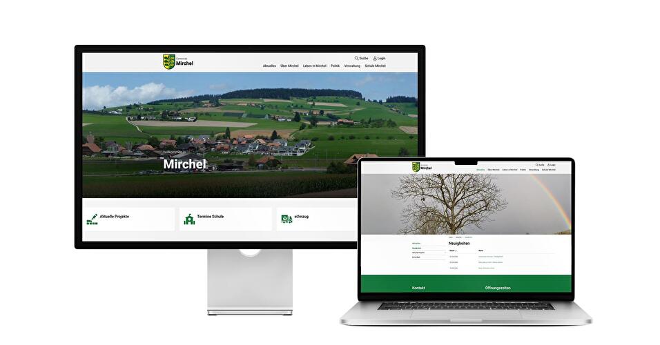 Desktop- und Tablet-Ansicht Webauftritt Gemeinde Mirchel