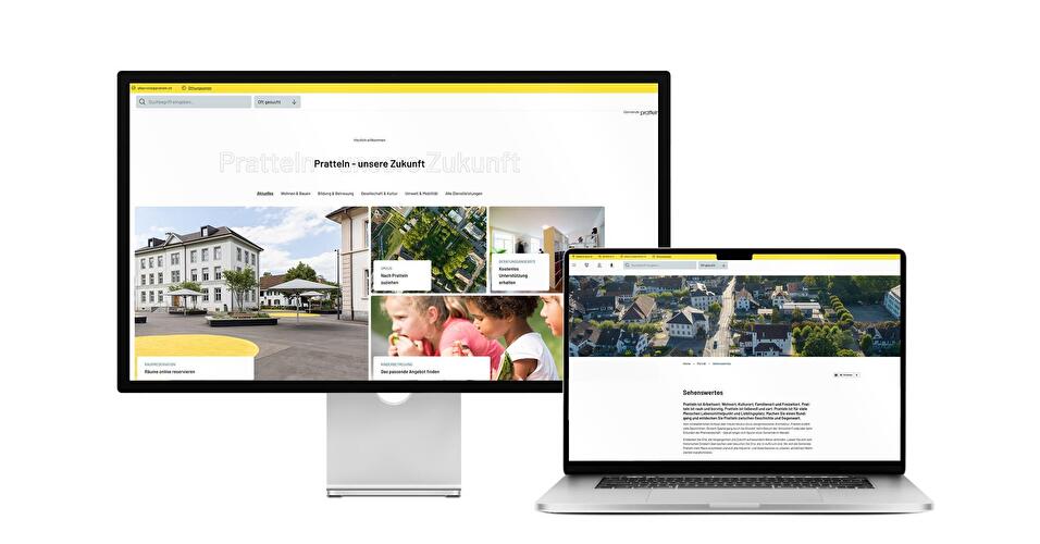 Desktop- und Tablet-Ansicht Webauftritt Gemeinde Pratteln
