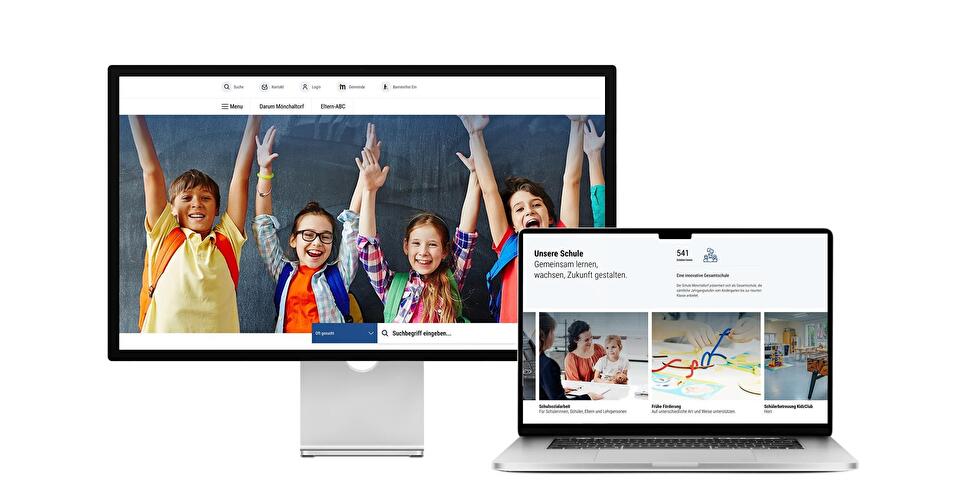 Desktop- und Tablet-Ansicht Webauftritt Schule Mönchaltorf