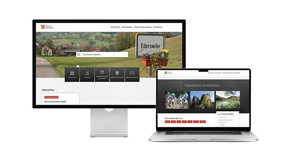 Desktop- und Tablet-Ansicht Webauftritt Gemeinde Ederswiler